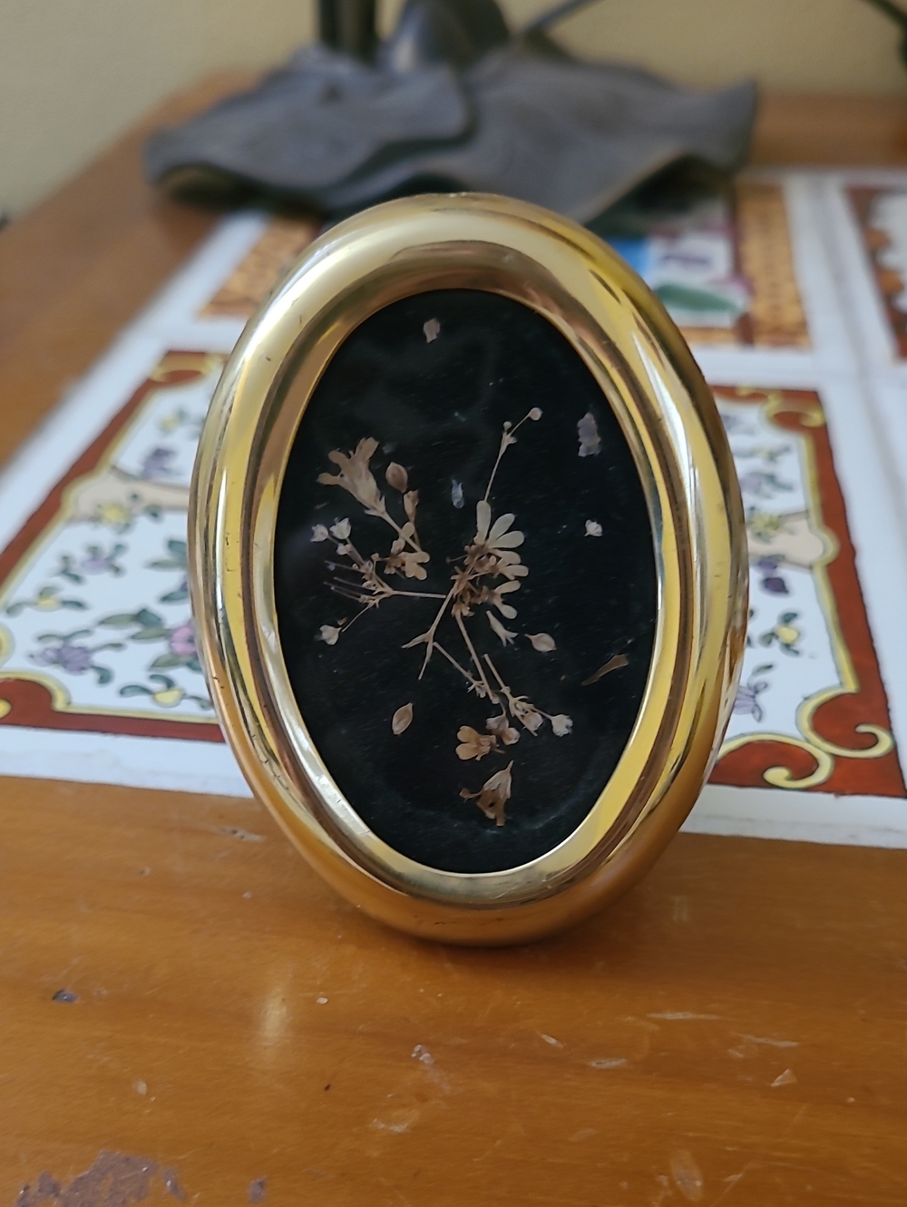 Oval Gold Frame with Pressed Flowers